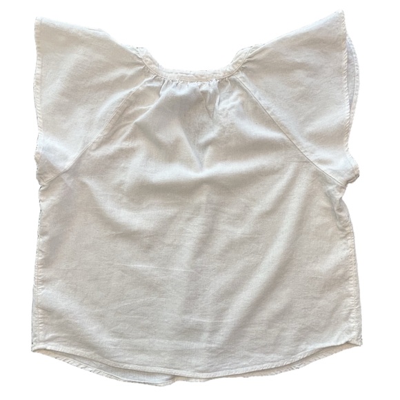 Simple white flutter sleeve split v-neck relaxed linen blend light weight top M - Picture 5 of 7